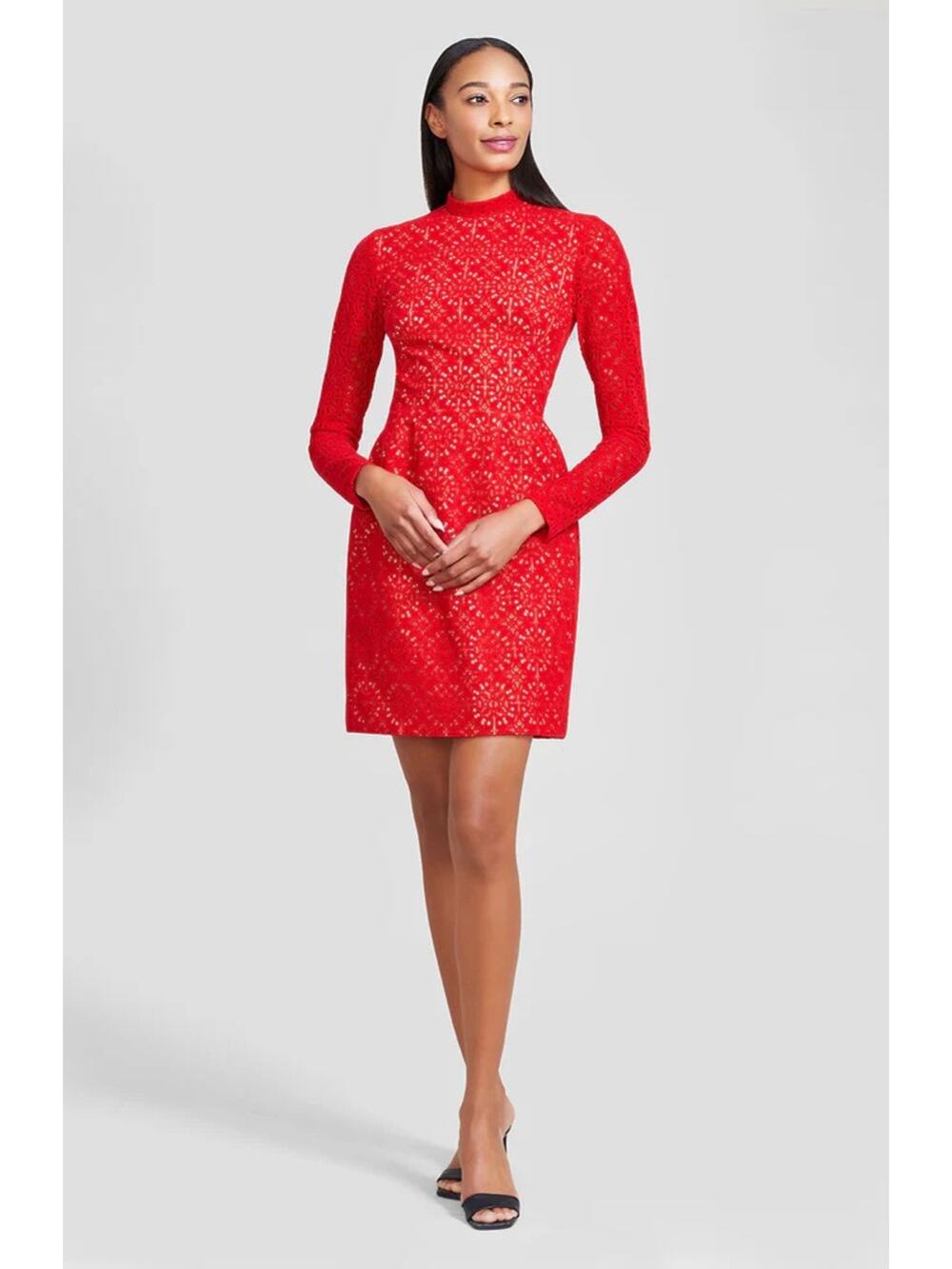 Lela Rose Red Velvet Broderie Anglaise Mini Dress Size 6